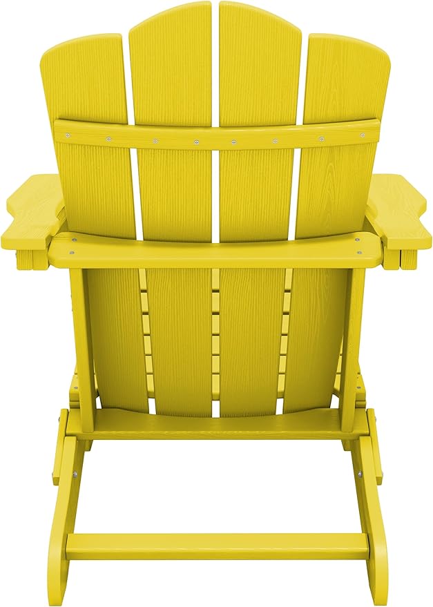 KINGYES Folding Adirondack Chair Set of 2, HDPE All-Weather Folding Adirondack Chair, Yellow