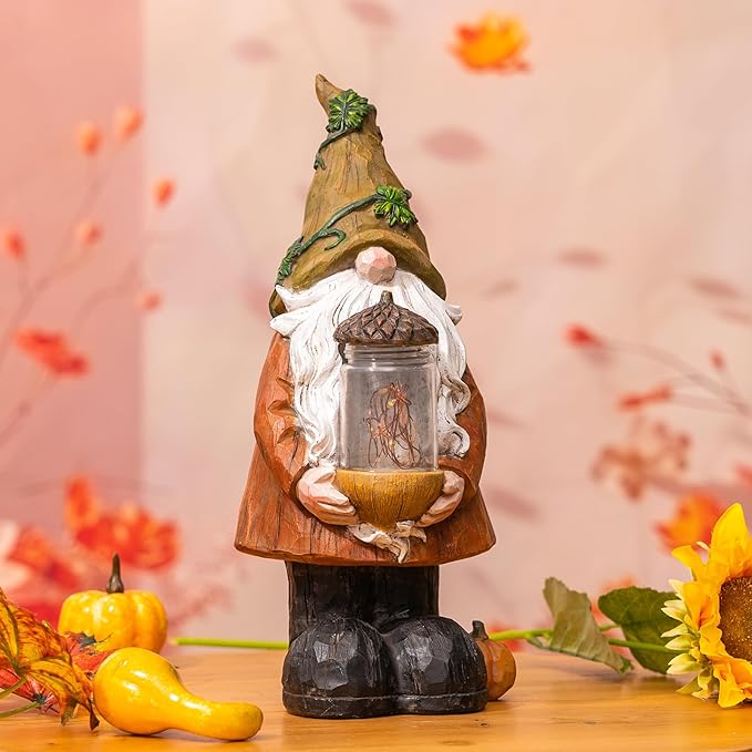 TZSSP Autumn Gnome Resin Figurine with LED Lights Thanksgiving Table Decorations for Harvest Festivals & Parties