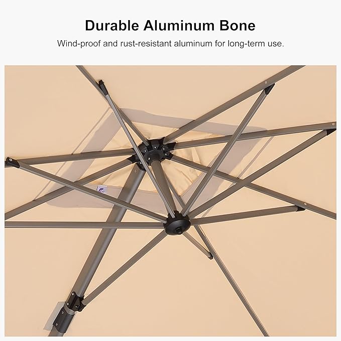 PURPLE LEAF 10' X 10' Patio Umbrella Outdoor Cantilever Umbrella, Aluminum Offset Umbrella with Champagne Frame and 360° Rotation for Pool Deck Garden, Beige