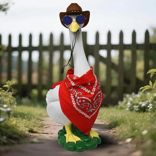 Porch Goose Statues with Outfits, 20 "Large Goose Porch Figurine Decor, Funny Porch Goose Decoration Set, Goose Outfit with Cowboy Hat and Glasses Red Scarf,for Outdoor Garden Yard Housewarming Gifts