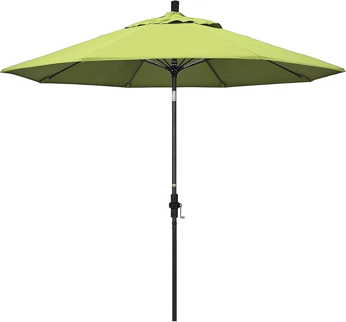 California Umbrella 9' Round Aluminum Pole Fiberglass Rib Market Umbrella, Crank Lift, Collar Tilt, Black Pole, Sunbrella Spectrum Mist