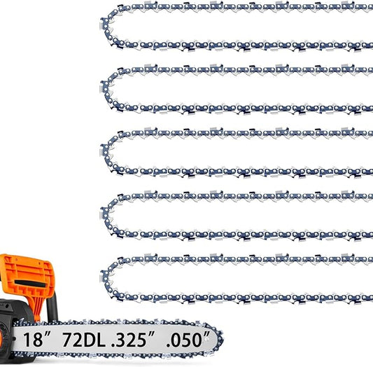 5 Pack 18 Inch Chainsaw Chain for Husqvarna .325" Pitch .050" Gauge 72 Drive Link Fits Husqvarna 440 445 435 450 545 Echo CS-400, Oregon H72 M72 (5 Chains)