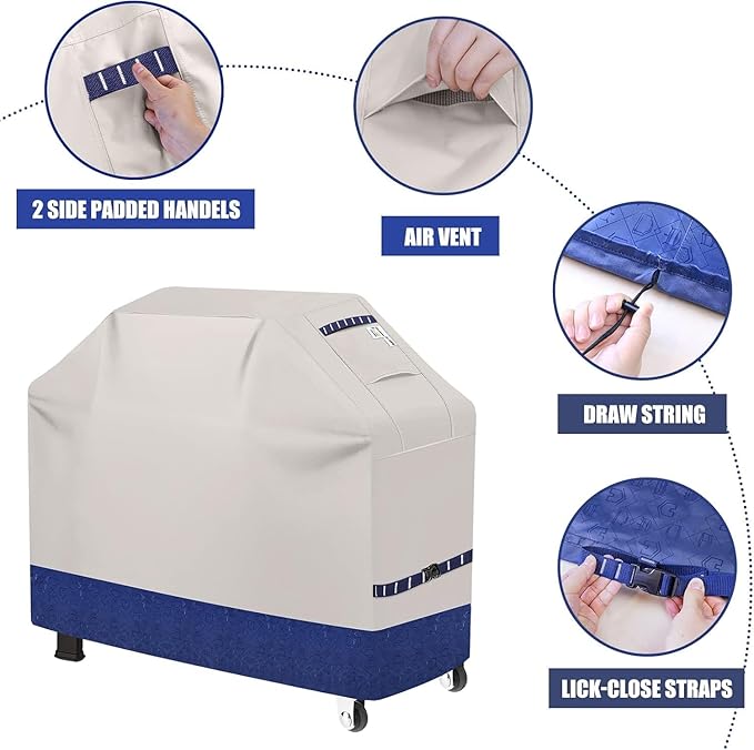 Grill Cover for Outdoor Grill 600D Heavy Duty 59Inch Waterproof,UV & Fade Resistant,BBQ Cover with Adjustable Straps,BBQ Grill Cover for Weber,Blackstone,Charbroil etc,Blue with Print