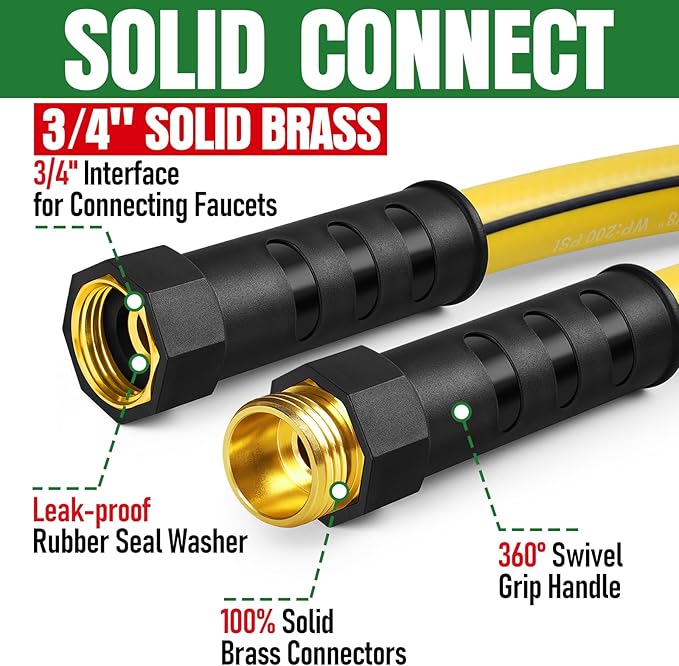 Heavy Duty Garden Hose 25ft x 5/8", NON-EXPANDABLE Flexible Water Hose for Outside, Kink Resistant Lightweight Hybrid Hose, Leakproof Rubber Hose for Outdoor, Yard, Car Wash, Garden