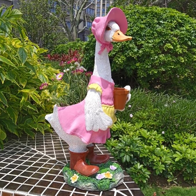 Couple Duck Garden Statue Duck Succulent Plant Flowerpot Goose Flowerpot Indoor and Outdoor Art Decoration Courtyard Terrace Balcony Living Room Office Decoration Festival Gifts
