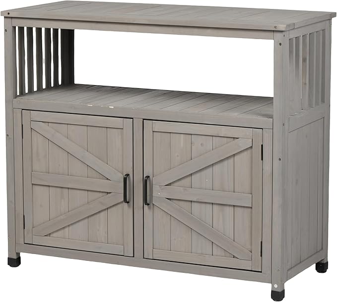 Modern Grey Solid Wood Patio Bar Table Set with Convenient Storage – Ideal Buffet Cabinet Sideboard for Outdoor and Indoor Use!