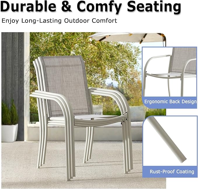 Patio Chairs Set of 6, Outdoor Dining Chairs with Breathable Textilene Fabric, Stackable Patio Chairs for Lawn, Garden, Backyard, Poolside, Grey
