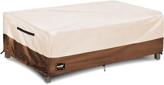Outdoor Coffee Table Cover Waterproof, Patio Rectangular Side Table Covers, 42W x 26D x 16H Inches Outdoor Tables Cover,Beige&Brown