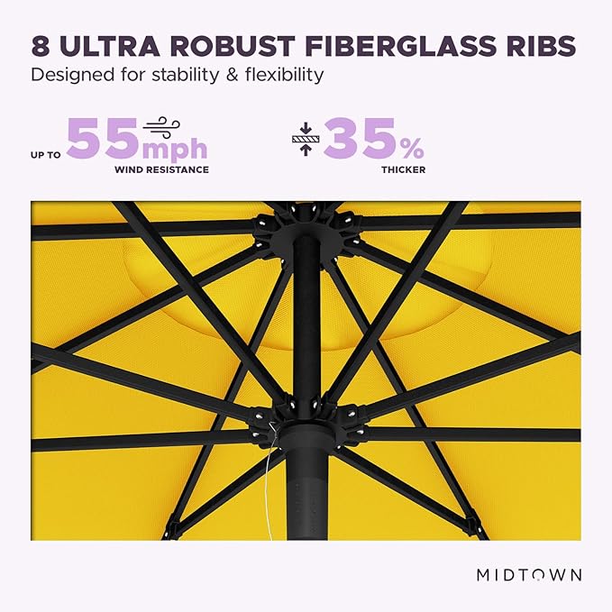 Midtown Umbrellas Push and Pop 9 Feet Outdoor Umbrella, Sunflower (Yellow) Polyester Fabric - Fiberglass Ribs Deck Patio Umbrella, Backyard Umbrella, Garden Umbrella & Pool Umbrella - Black Pole