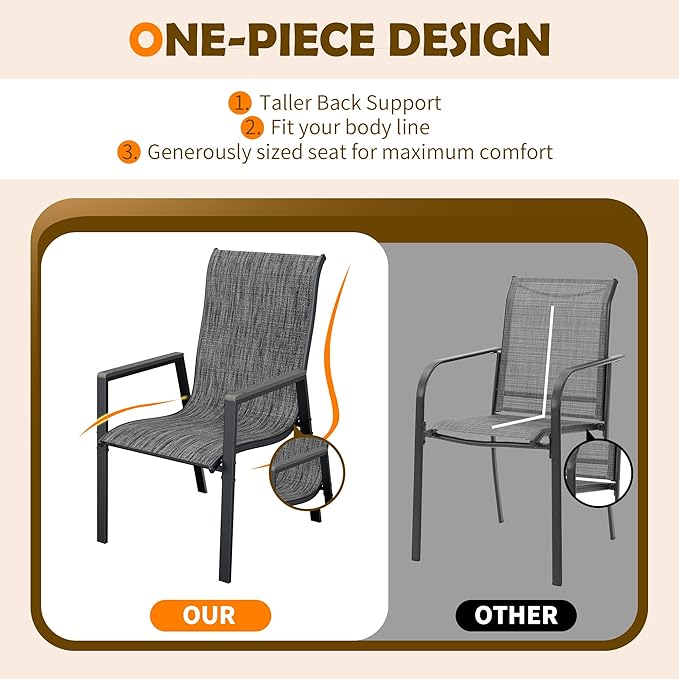 UDPATIO Patio Chairs Set of 6, Stackable Outdoor Chairs with All Weather Breathable Textilene, High Back Metal Frame for Lawn Garden Backyard Deck, Dark Grey