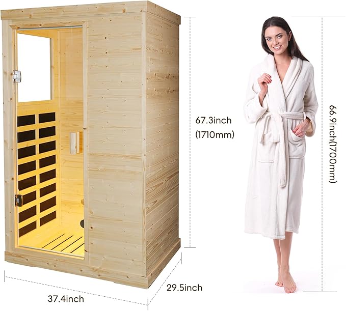 Sauna Infrared Far Infrared Sauna for Home 1 Person Sauna with Spruce Wood Dry Sauna for Home Sauna Room Low EMF Indoor Sauna for One Person in Home Sauna 900W with Speakers