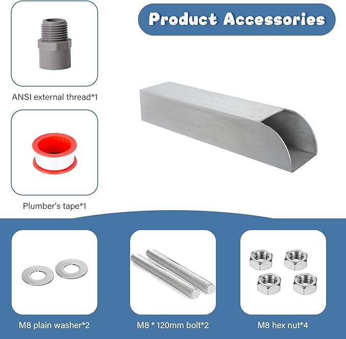 4x3 Inch Stainless Steel 316 Waterfall Spout for Pools Ponds Water Walls - Outdoor Fountain Spillway with Straight Flow Design & Built-in Lip (Brushed Stainless Steel)