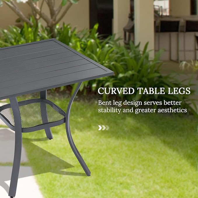 VICLLAX 3 Pieces Small Patio Table and Swivel Chairs for 2, All Weather Patio Dining Set for, Grey Wood Grain Tabletop and Grey Fabric