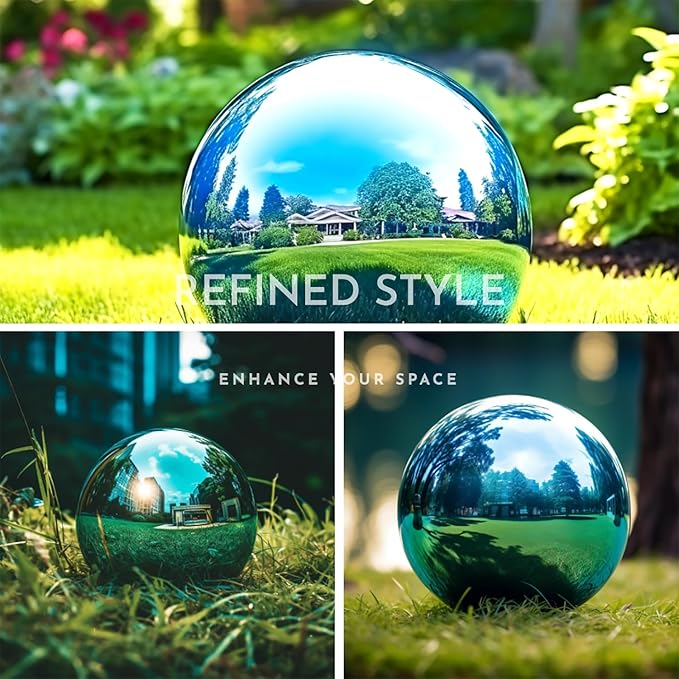 10 Inch Stainless Steel Gazing Globe, Hollow Ball Mirrored Surface Polished Shiny Sphere,Garden Stainless Steel Gazing Ball for Outdoor Lawn Pond Yard Ornament(Light Blue)