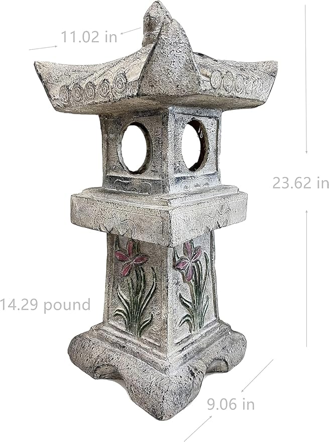 23.6’’High Asian Orchid Pagoda Statue Miniature Tower Lantern Garden Decoration Figurines Outdoor Japanese Decoration Zen Courtyard Landscape