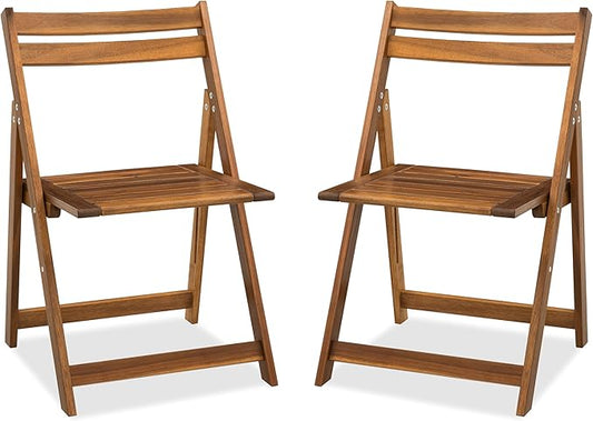 Acacia Wooden Chairs Set of 2, Folding Waterproof Small Patio Chairs with Waterproof and UV Coating, Indoor Outdoor Bistro Set for Garden Balcony Patio Lawn Living Room