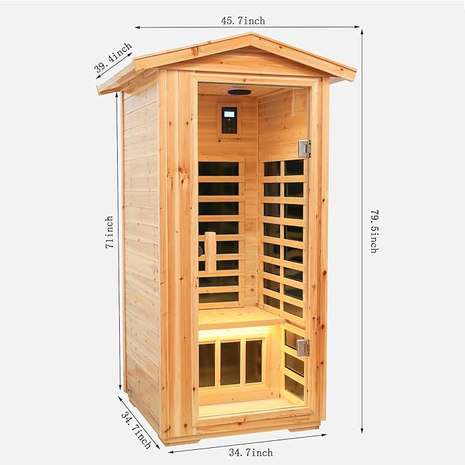 Old Fir Wood Low EMF Far Infrared Outdoor Sauna(1560W) + Infrared Foot Spa Bucket(175W), Home Sauna with LCD Control Panel, Chromotherapy Light, Reading Light, Bluetooth Speaker