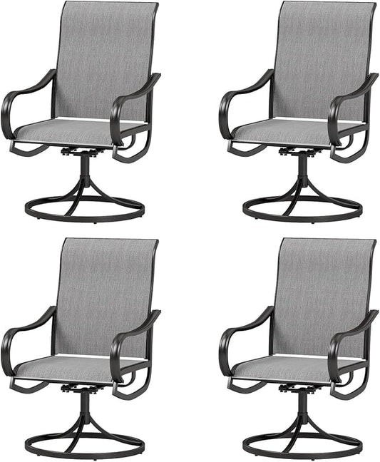 MFSTUDIO Outdoor Swivel Patio Dining Chairs Set of 4, High Back Breathable Textilene Patio Chairs for Balcony, Backyard, Deck, Garden (Light Grey Fabric, Black Frame)