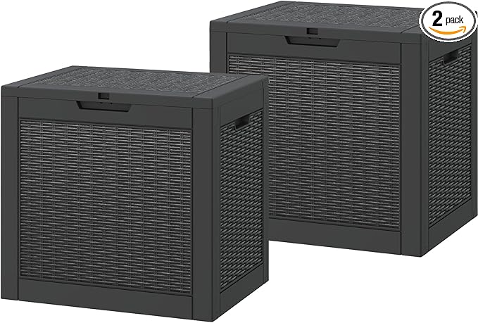 Outdoor Storage Box,2 Packs 31 Gallon Deck Box, Large Resin Storage Cabinet for Gardening Tools, Patio Pillow, Lockable, Waterproof and UV Resistant