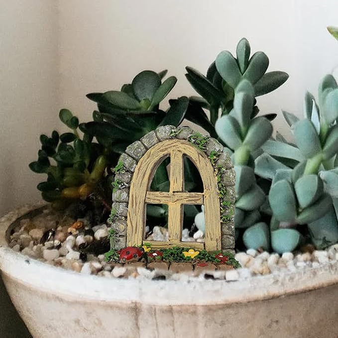 DOITOOL 2Pcs Miniature Fairy Garden Window,Artificial Window Ornament Miniature Fairy Doors Gnome Home Decoration,Resin Landscape Yard Art Garden Sculpture Fish Tank Decoration