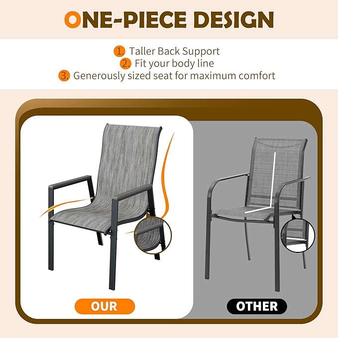 UDPATIO Patio Chairs Set of 6, Outdoor Stackable Dining Chairs with All Weather Breathable Textilene, High Back Metal Frame for Lawn Garden Backyard Deck, Grey White