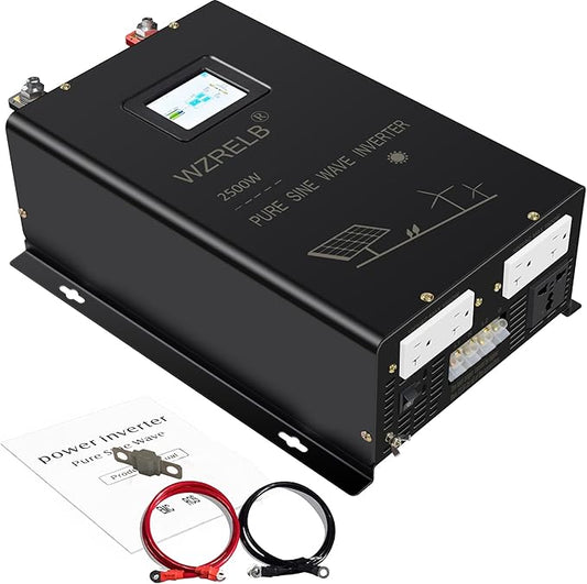 WZRELB 2500W Pure Sine Wave Inverter, 24V DC to 120V/240V AC, 4 AC Outlets, Hardwire Terminal, 91.6% Efficiency