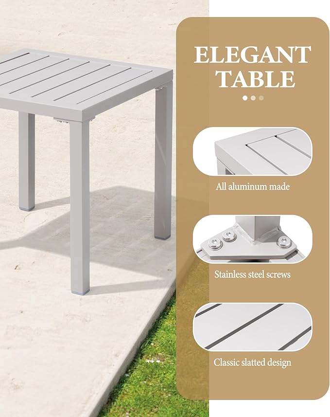 Crestlive Products Aluminum Outdoor Side Table Set of 2, Pool Lounge Chair Side Table, Weather Resistant Small Square Coffee End Table for Patio, Yard, Garden, Porch, Deck, Outdoor