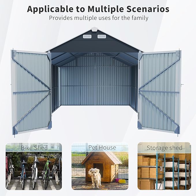 12x20 FT Outdoor Storage Shed,Metal Shed W/ 2 Lockable Hinged Doors & 4 Air Vents,Weatherproof Garden Garage Shelter W/Sloped Roof,for Backyard,Lawn,Car,Black