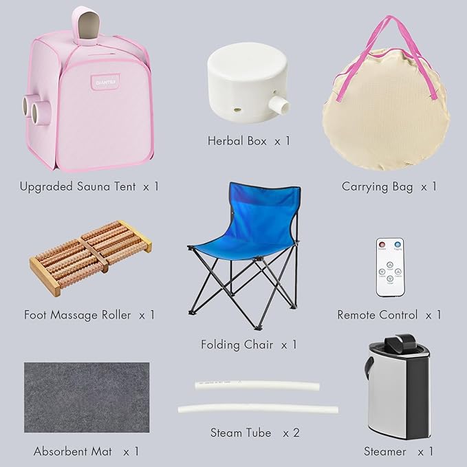 Giantex Portable Folding Sauna, 1 or 2 Person Steam Spa with Remote Control, Folding Chair, Foot Massage Roller, Absorbent Mat, 9 Temperature Levels, 3L Steamer, 800W Home Full Body Spa Tent (Pink)