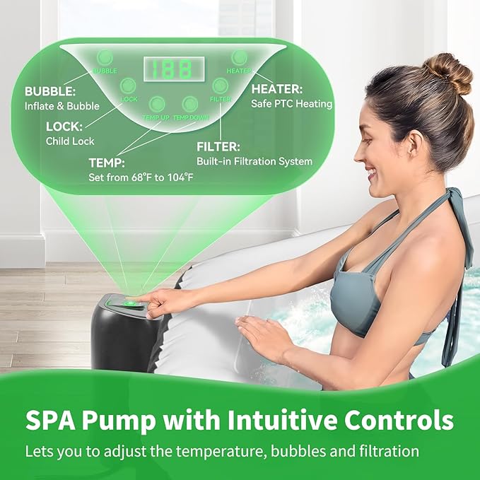 Inflatable Hot Tub, 4-6 Person Polygon Portable Blow Up Hot Tub, Leak-Proof PVC Outdoor Spa with 130 Strong Air Jets, Heater Pump and Insulated Cover, 77” X 77”X 25”