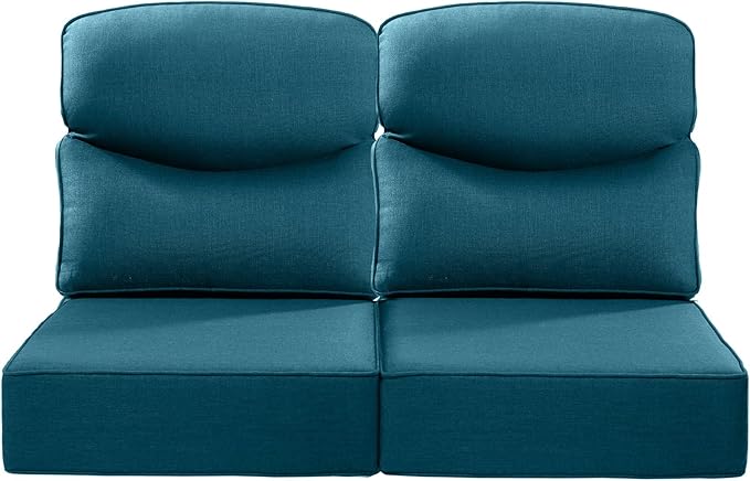 Luxury 24x24x6 Inch Smile Outdoor Seat Cushions Set of 2 - Superior Comfortable Water-Repellent Patio Chair Cushion for Porch Rattan Dining Glider Loveseat Sectional Sofa - Peacock Blue