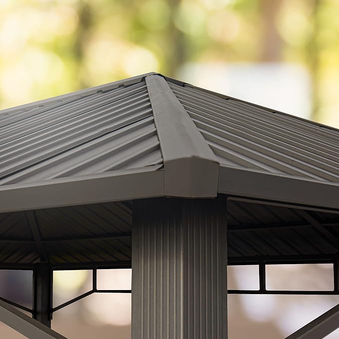 TOOLPORT Hardtop Gazebo 13x13 ft with Steel Roof - 4 Side Panels in Champagne - Approx. 3.54x3.54 in Aluminium Poles
