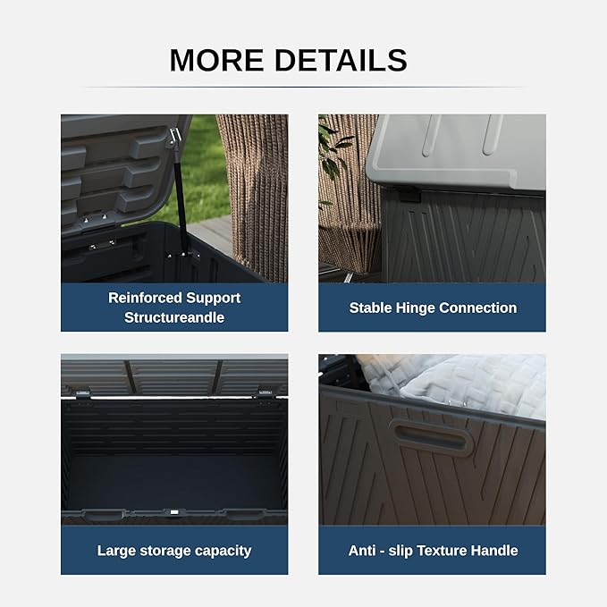 110 Gallon Outdoor Storage Box, Waterproof Patio Deck Box with Lockable Lid, Heavy-Duty HDPE Bench for Garden Tools,Cushions (Black, 110 Gallon)