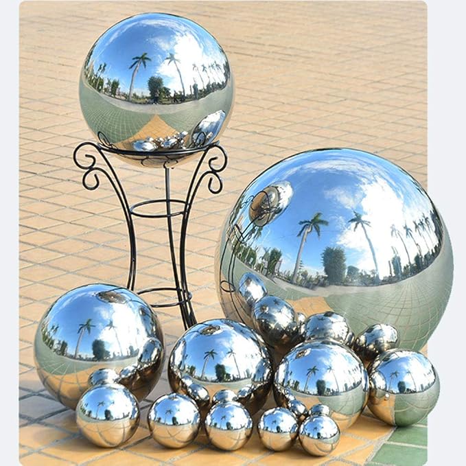 10 inch Diameter Gazing Ball,Silver Stainless Steel Polished Reflective Smooth Garden Sphere Globe Mirror,Colorful and Shiny Addition to Any Garden or Home