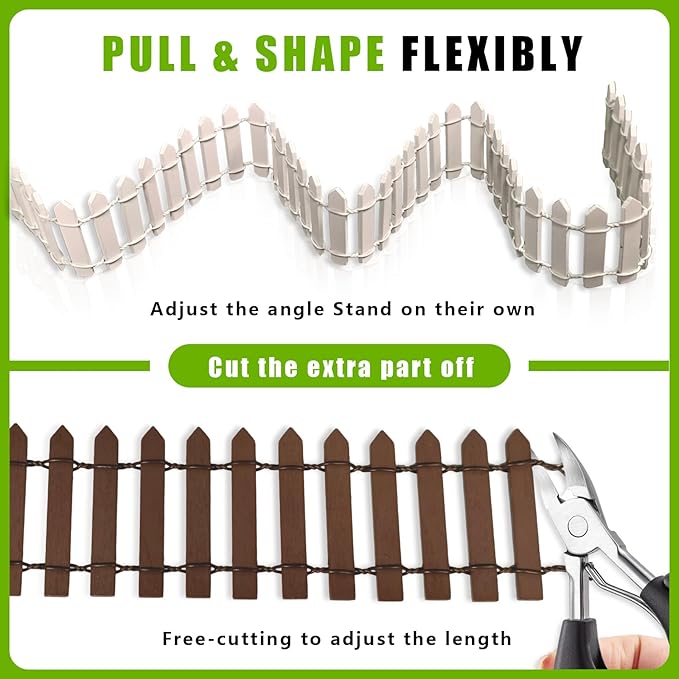 Miniature Fairy Garden Fence,2 Pcs DIY Brown and White Fence with Gate,Fairy Garden Accessories Miniature Ornaments for Dollhouse Home Plant Pot