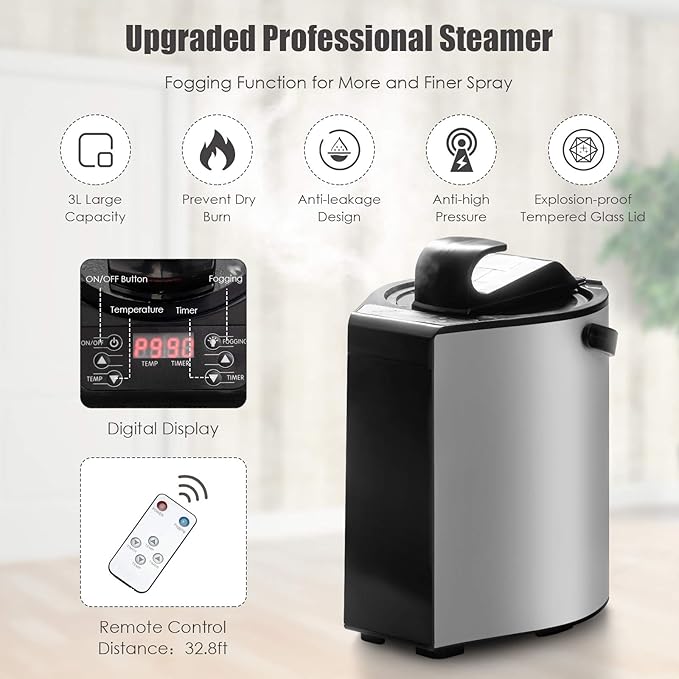COSTWAY Portable Steam Sauna, 3L Foldable Sauna Spa with Remote Control, 9-Gear Temperature and Timer, Atomization Function, Personal Sauna Tent for Relaxation at Home (Coffee)