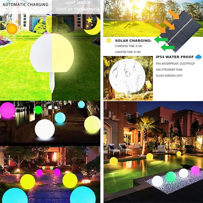 8-in Solar Glowing Globe Light, 16 Colors Changing Solar Garden Ball Lamp, Auto-On/Off Glow Orb Light W/Remote, Waterproof Landscape Lighting Globe W/Ground Stake for Yard Patio Lawn Outside Decor
