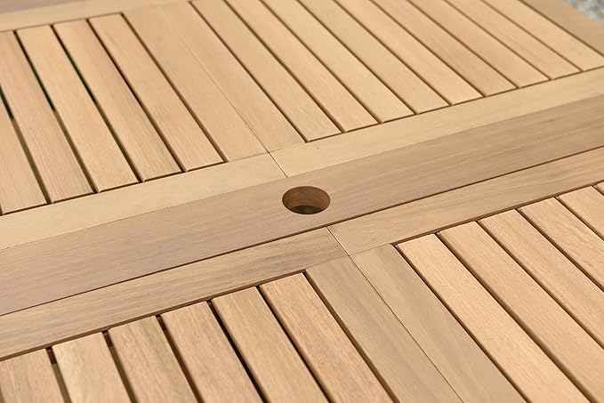 Amazonia Jefferson 13-Piece Patio Extendable Dining Table Set | Light Wicker Chairs | Ideal for Outdoors and Indoors, Brown-Teak Finish