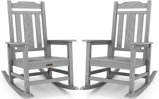 SERWALL Oversized Rocking Chair Set of 2 Outdoor, HDPE Outdoor Rocking Chair Set of 2, Space Gray