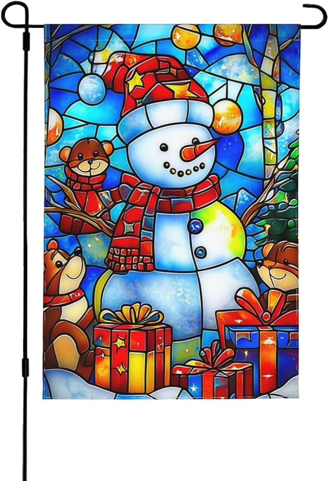 Christmas Snowman Garden Flag Vertical Double Sided Outdoor Yard Flags 12.5x18 Inch Burlap Banners for House Lawn