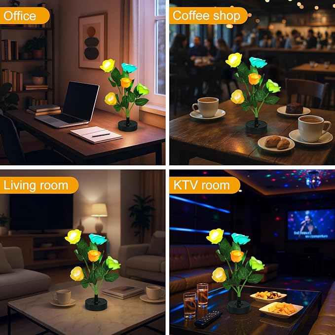Solar Flowers Lights - Upgraded Outdoor Yellow Rose Flowers Lights, 7-Color Changing & Waterproof Outdoor Solar Lights for Garden, Patio, Backyard,Party and Office (Yellow Rose, 4)