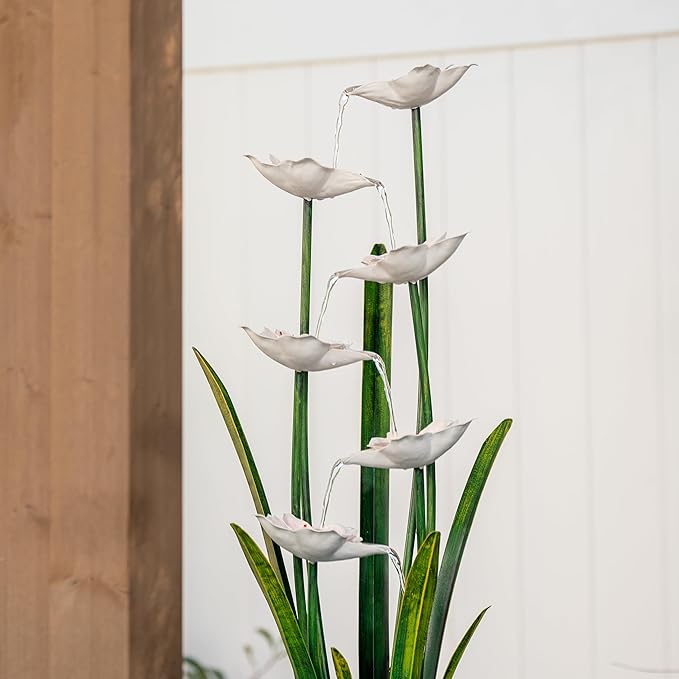 XBrand Metal Sculptural Multi-Tiered Flower Water Fountain, w/LED Lights, Multicolored, 39" Tall