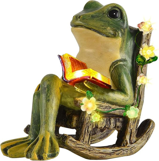 Solar Garden Statues Miniature Frog Figurine Thanksgiving Decor with Succulents and 7 LED Lights Outdoor for Patio Yard Balcony Lawn - Unique Housewarming Birthday Gifts for Women Mom Family Friends
