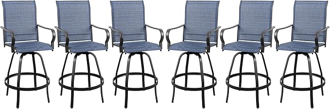 Vongrasig 6 Piece Patio Swivel Bar Chairs, All Weather Metal Textile High Swivel Bar Stools Chairs, Outdoor High Top Bistro Set for Backyard, Lawn Garden, Balcony, Denim Blue