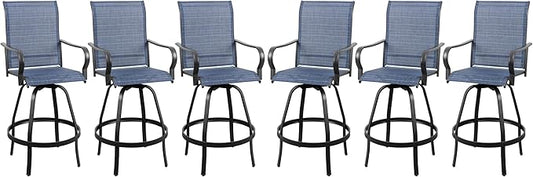 Vongrasig 6 Piece Patio Swivel Bar Chairs, All Weather Metal Textile High Swivel Bar Stools Chairs, Outdoor High Top Bistro Set for Backyard, Lawn Garden, Balcony, Denim Blue