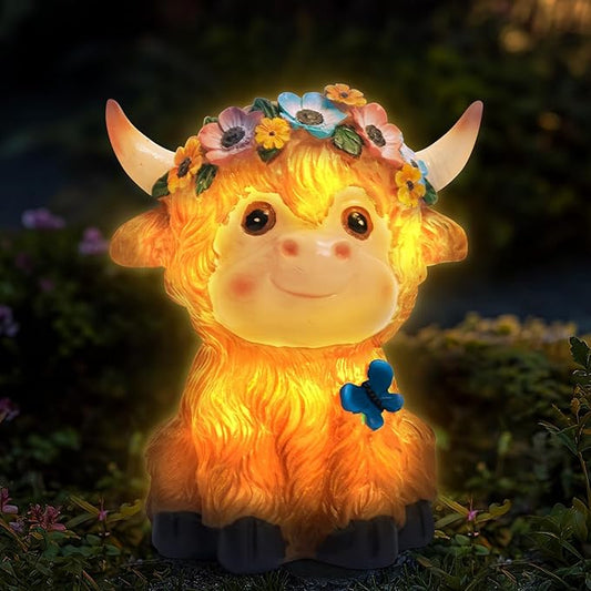 Solar Garden Decor Outdoor Statues Cow - Lawn Decor Statue for Patio, Balcony, Yard Ornament - Unique Gifts for Housewarming, Birthday, Christmas