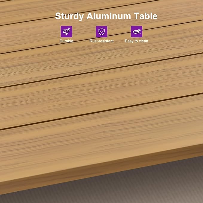 PURPLE LEAF 9 Pieces Outdoor Dining Set All-Weather PE Rattan Outdoor Patio Furniture Set with All Aluminum Frame Square Table and Chairs Set for Lawn Garden Backyard Deck, Teak