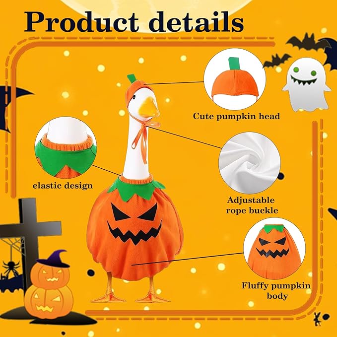 Porch Goose Outfits for 23" Plastic Porch Goose Halloween Pumpkin Outfit Goose Clothes for Cement Goose for Indoor Outdoor Garden Yard Lawn Patio Art Decor(NG)