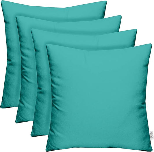 RSH DECOR: Sunbrella Square Throw Pillows Set of 4 | 17" x 17" | Water and Fade-Resistant Performance Fabric | Outdoor Pillow Covers with Down-Alternative Inserts | Canvas Aruba