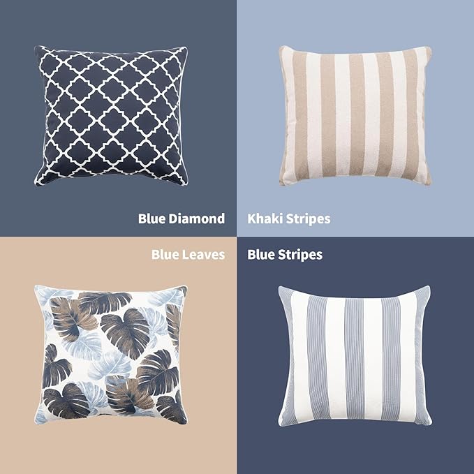 2 Pack Outdoor Throw Pillows 26x26 Inch Water-Resistant Decorative Pillow Cushions with Insert for Patio Garden Porch, Blue Stripe